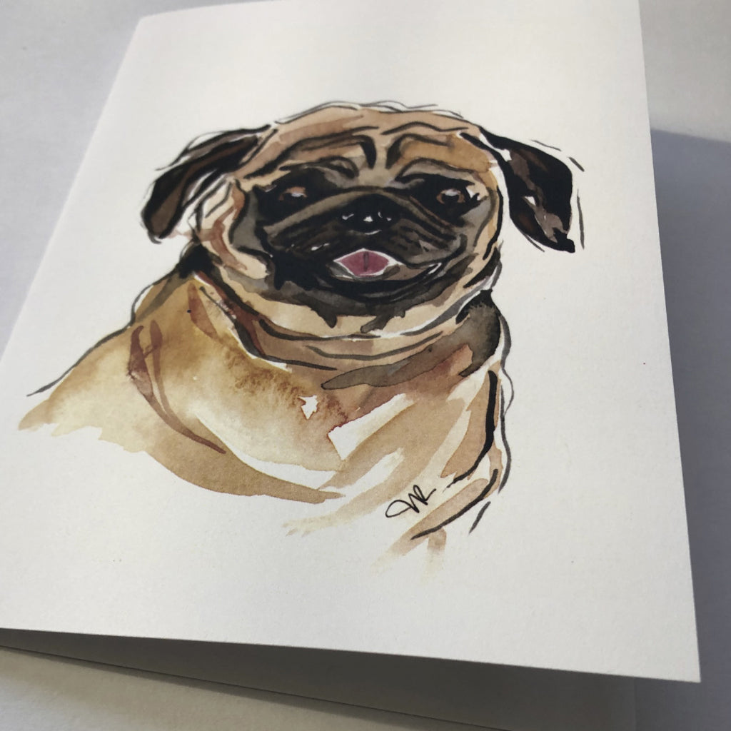 4x5 Watercolor Dog Print Note Cards Pug 3 