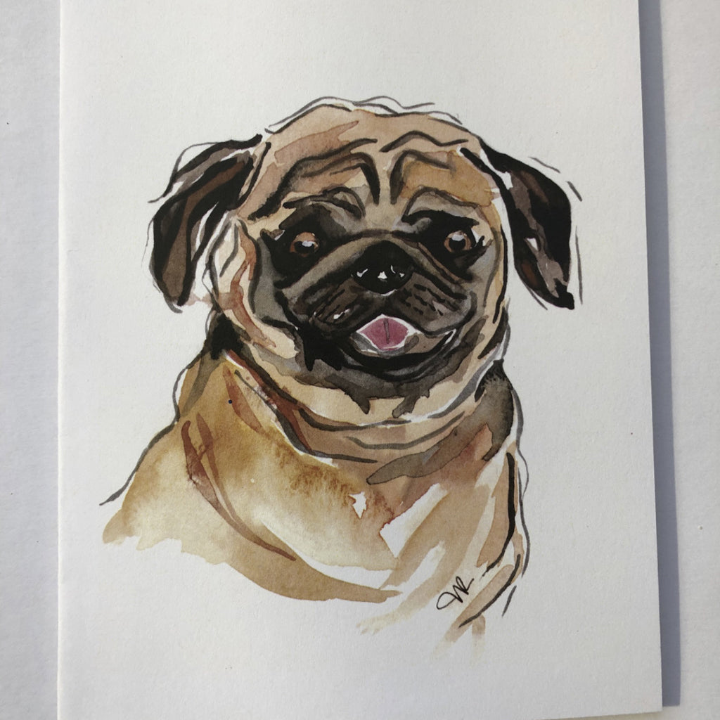 4x5 Watercolor Dog Print Note Cards Pug