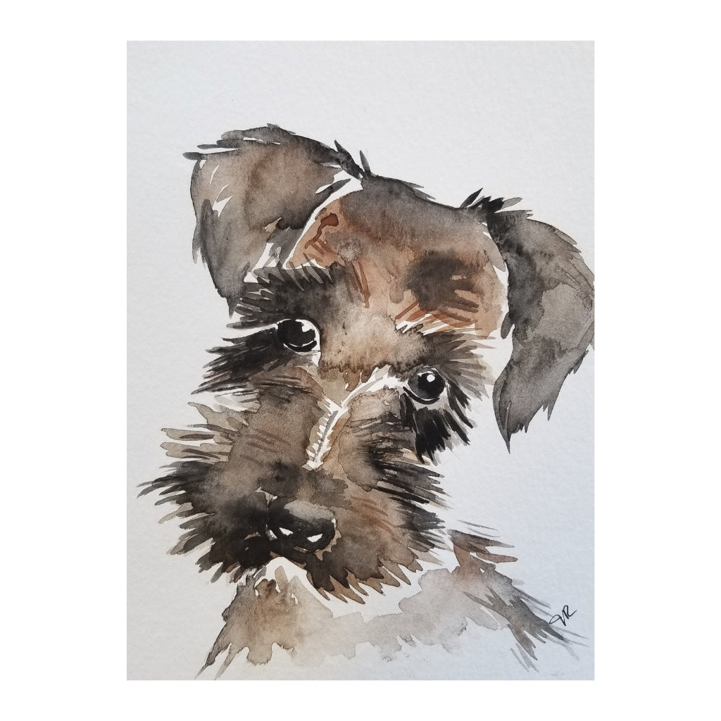 5x7 Watercolor Original Dog Portraits Schnauzer