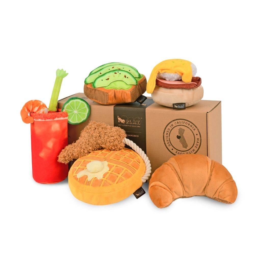 P.L.A.Y. Barking Brunch Dog Toy 5 Piece Set with box